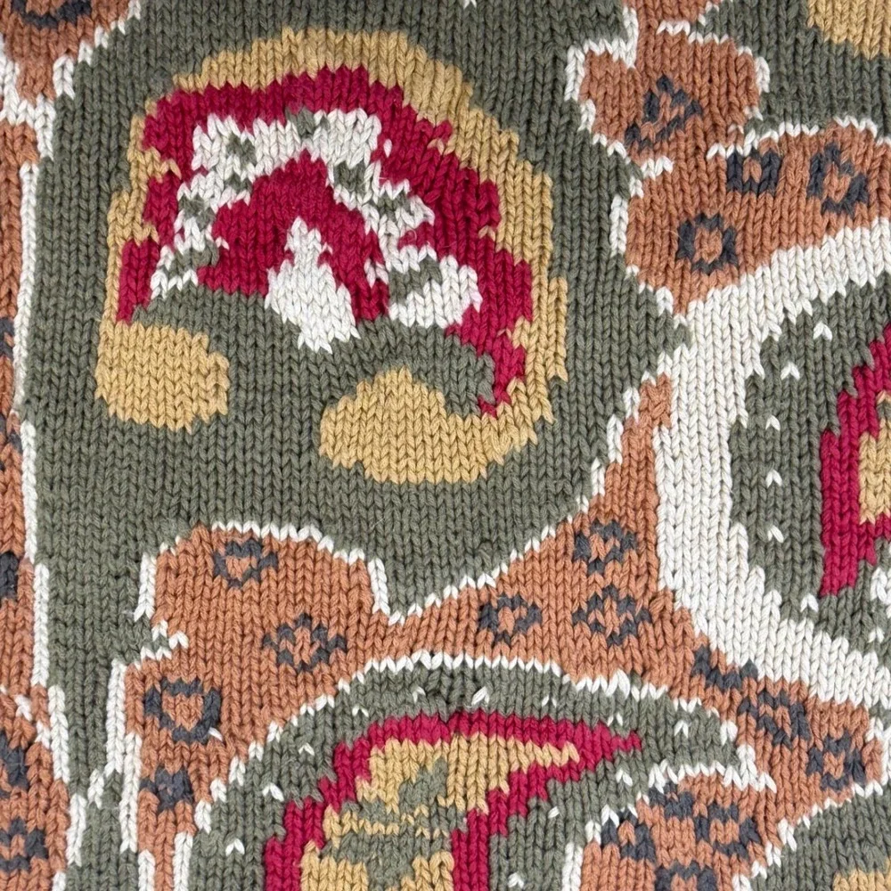 Vintage In-Wear Womens Fair Isle Chunky Knit Cotton Sweater Olive Mustard Medium